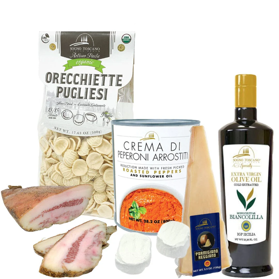 Orecchiette with Red Pepper Sauce, Guanciale & Robiola